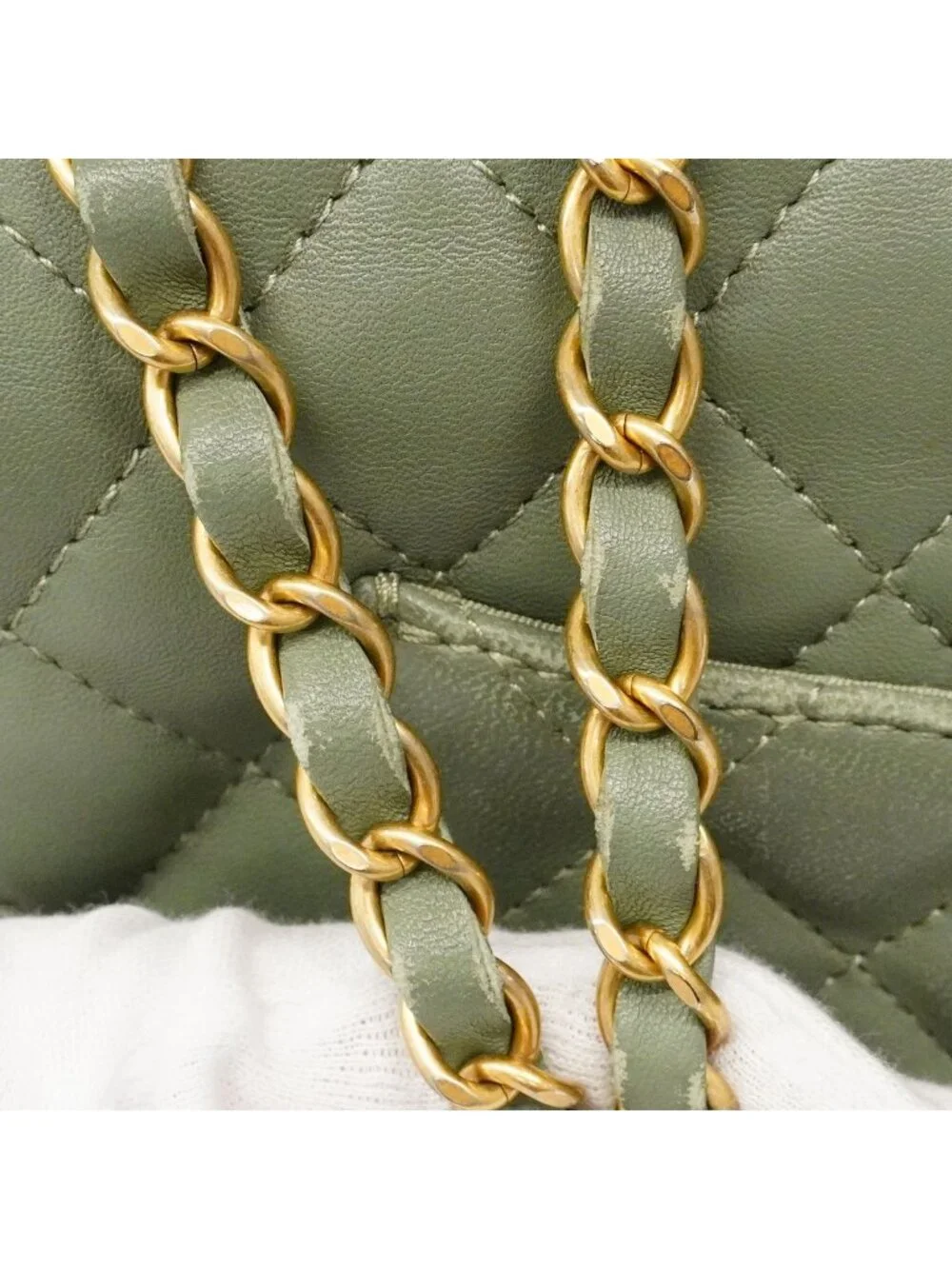 Chanel Shoulder Bag Quilted Lambskin Green Gold